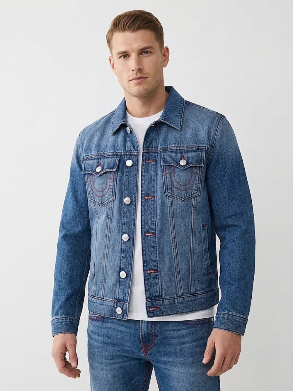True Religion Men's Logo Print Jessie Denim Trucker Jacket Size S NWT $184